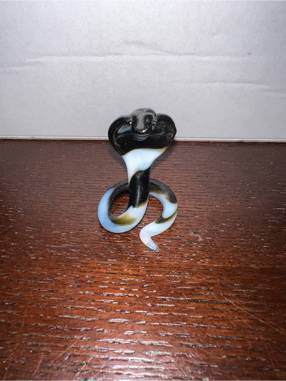 Black and White Cobra Reptile Decor Glass Figurine